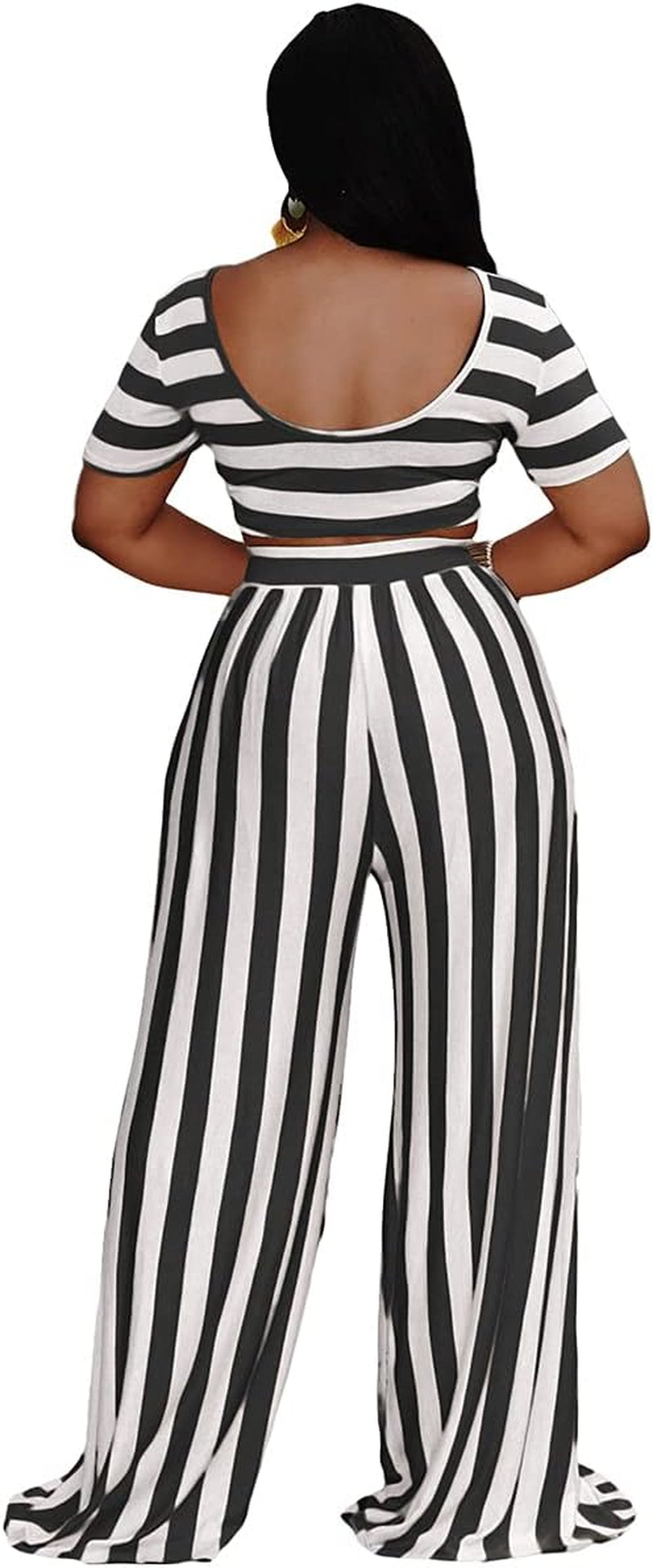 Women'S plus Size 2 Piece Jumpsuit Short Sleeve Sexy Crop Top Wide Leg Pant Set Outfit
