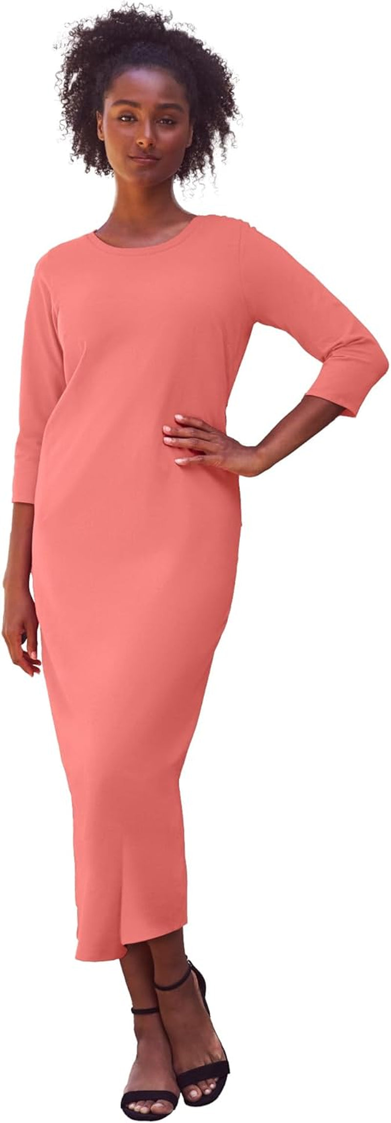 plus Size Three-Quarter Sleeve Knit Maxi Dress