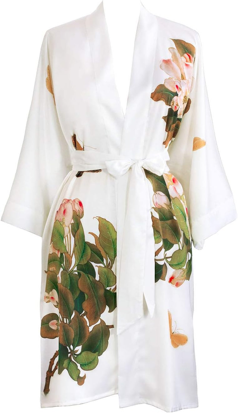 Luxury Kimono Robe for Women | Short Floral Robe | Original Design | Removable Waist Tie Closure | Soft Lightweight Fabric