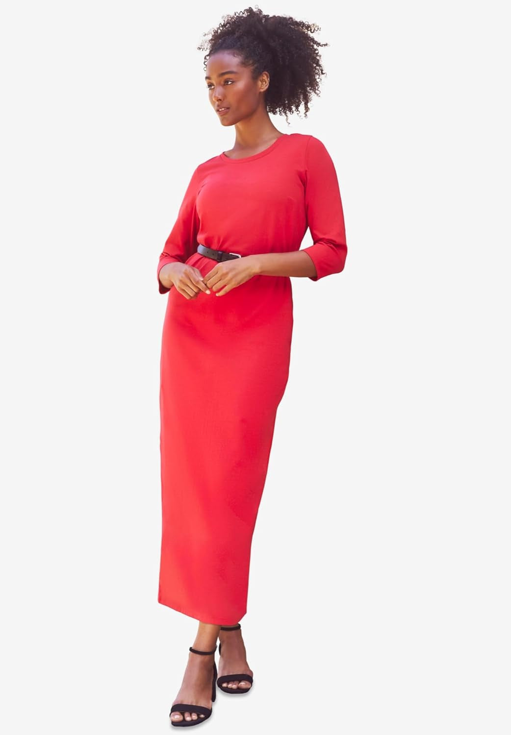 plus Size Three-Quarter Sleeve Knit Maxi Dress