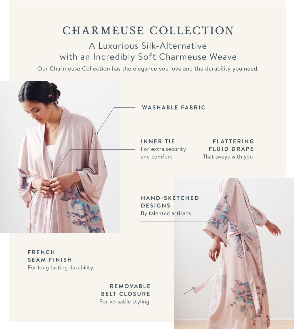 Luxury Kimono Robe for Women | Short Floral Robe | Original Design | Removable Waist Tie Closure | Soft Lightweight Fabric