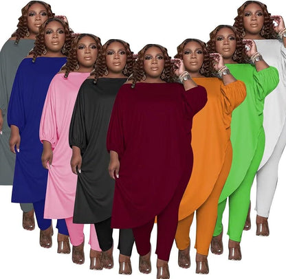 Plus Size Womens 2 Piece Outfits Tracksuits Long Sleeve Slant Shoulder Asymmetrica Tops Bodycon Pants Sweatsuit Sets, Gray