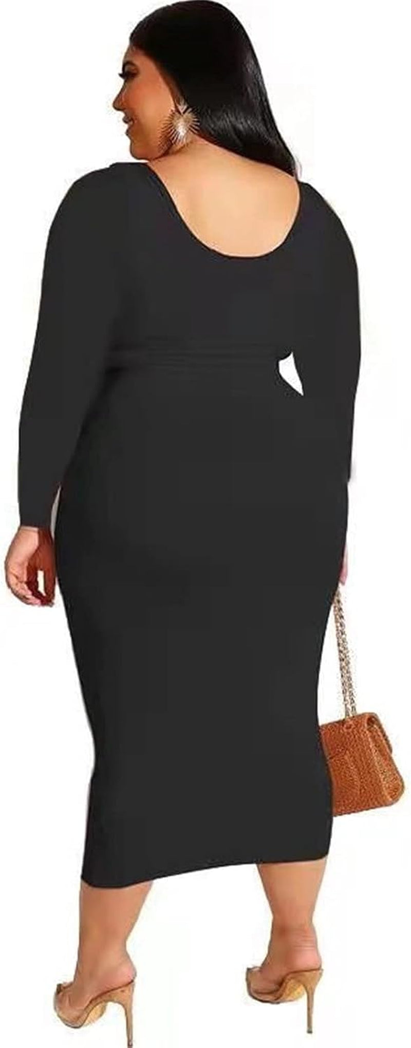 2 Piece Skirt Set for Women, plus Size Long Sleeve High Waist Crop Top, Midi Dress Bodycon Skirts Set, Black, 4X-Large