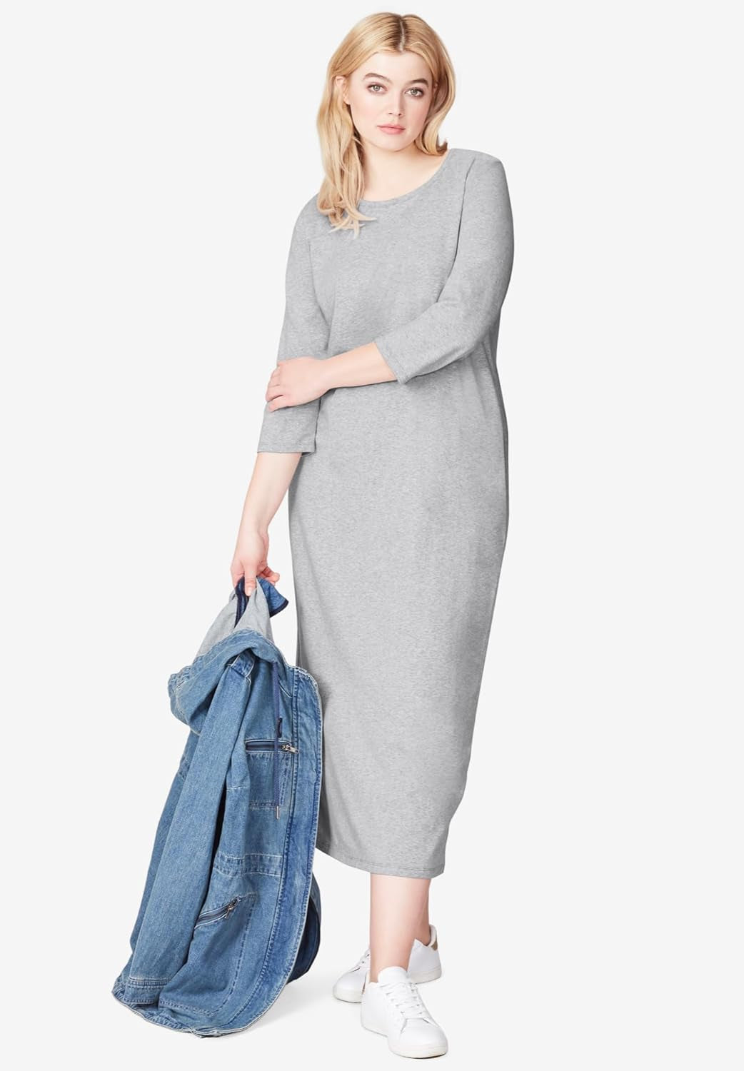 plus Size Three-Quarter Sleeve Knit Maxi Dress