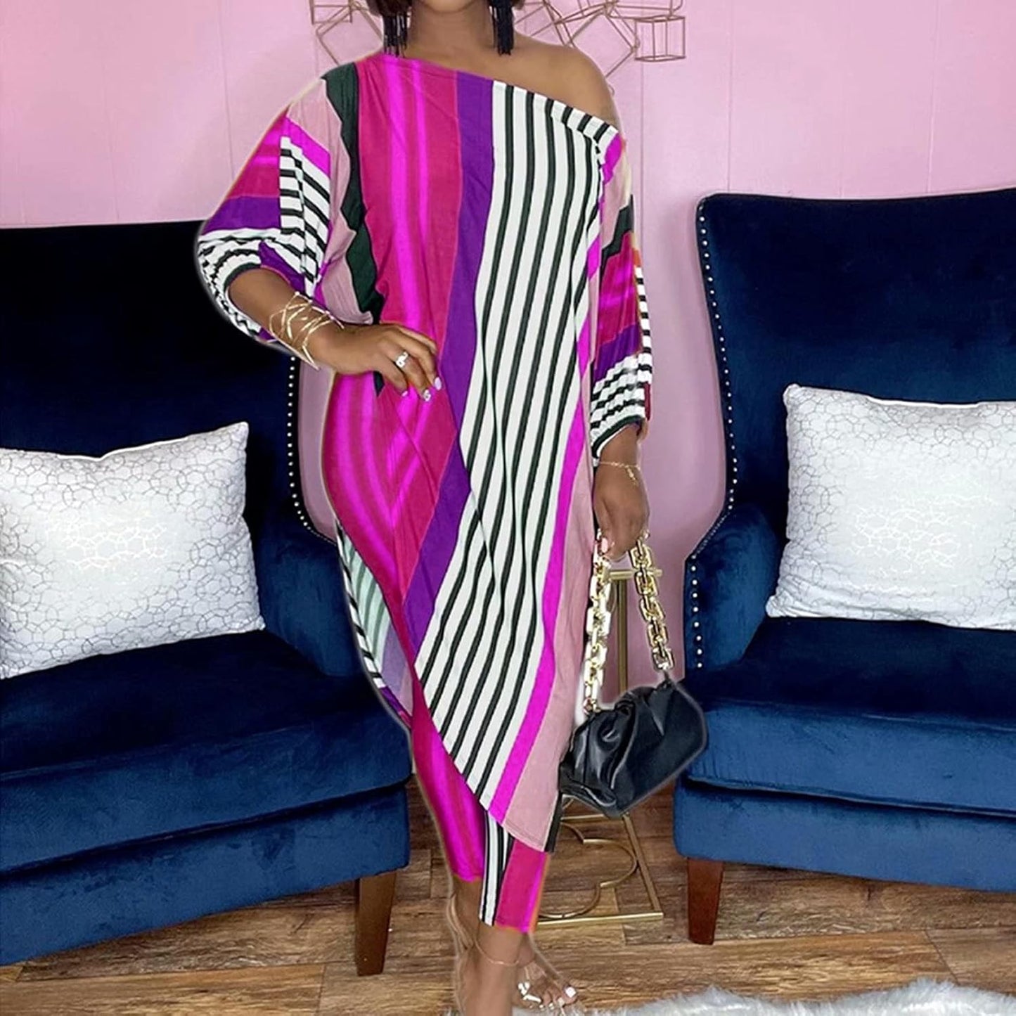 Plus Size Womens 2 Piece Outfits Casual Printed Long Tops Bodycon Oversized Pants Sweatsuit Set