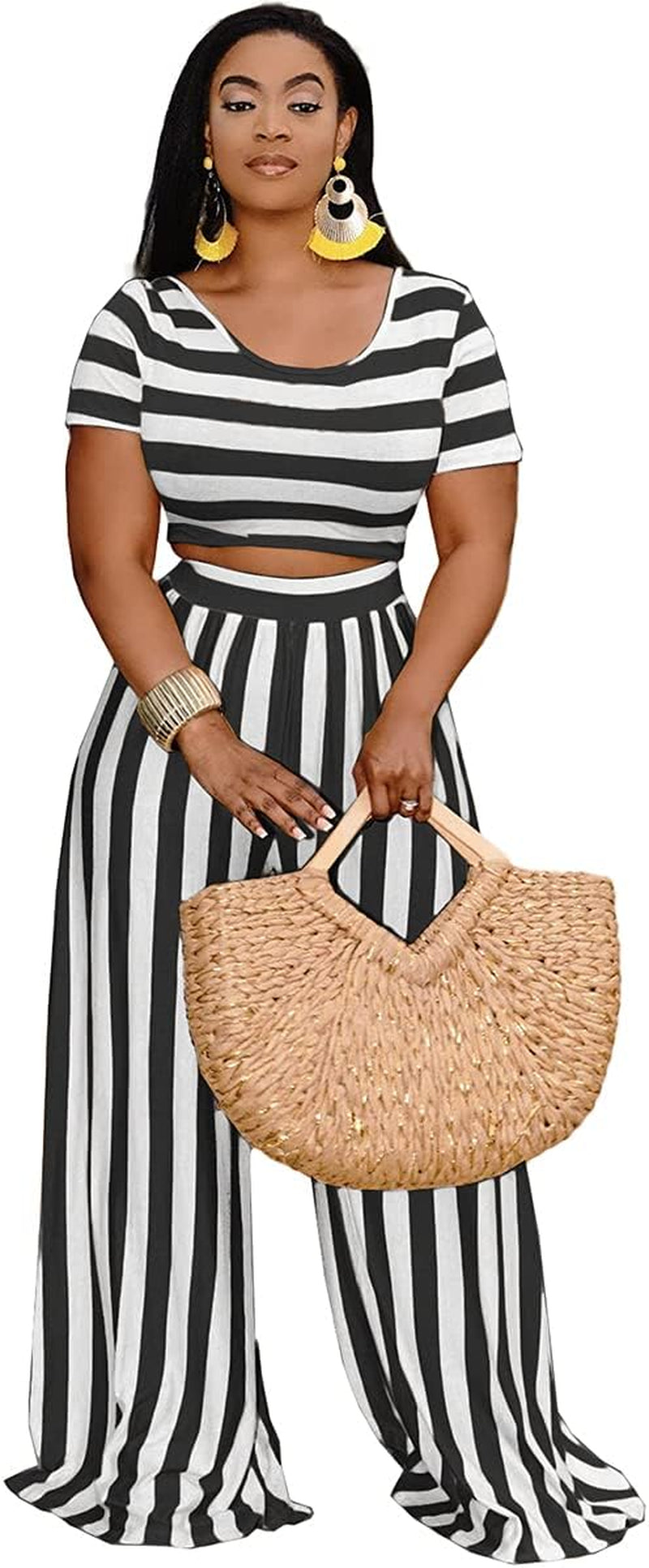 Women'S plus Size 2 Piece Jumpsuit Short Sleeve Sexy Crop Top Wide Leg Pant Set Outfit