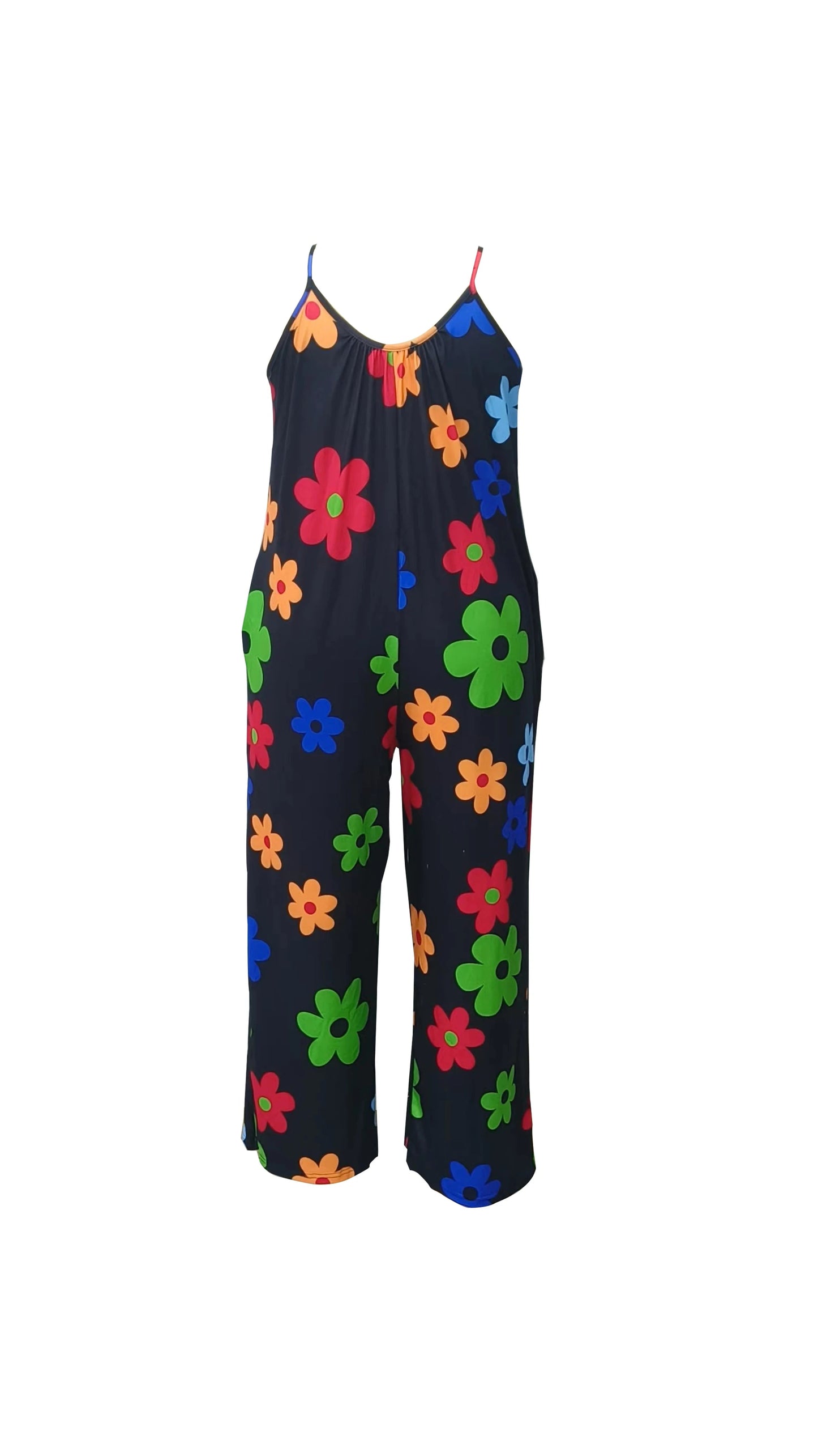 Plus Size Floral Print Wide Leg Jumpsuit, Casual Sleeveless Pockets Jumpsuit, Women'S plus Size Clothing