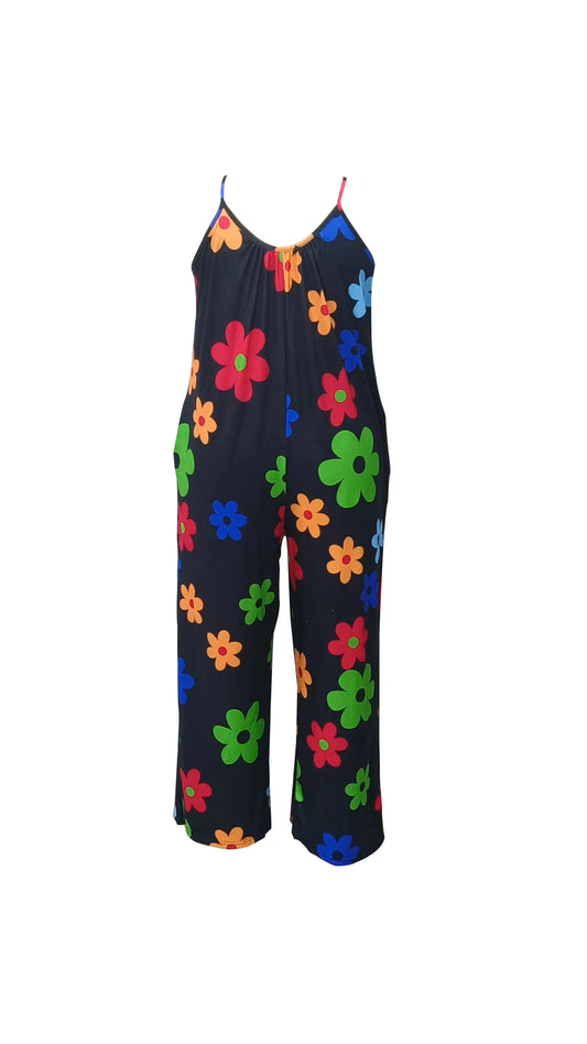 Plus Size Floral Print Wide Leg Jumpsuit, Casual Sleeveless Pockets Jumpsuit, Women'S plus Size Clothing