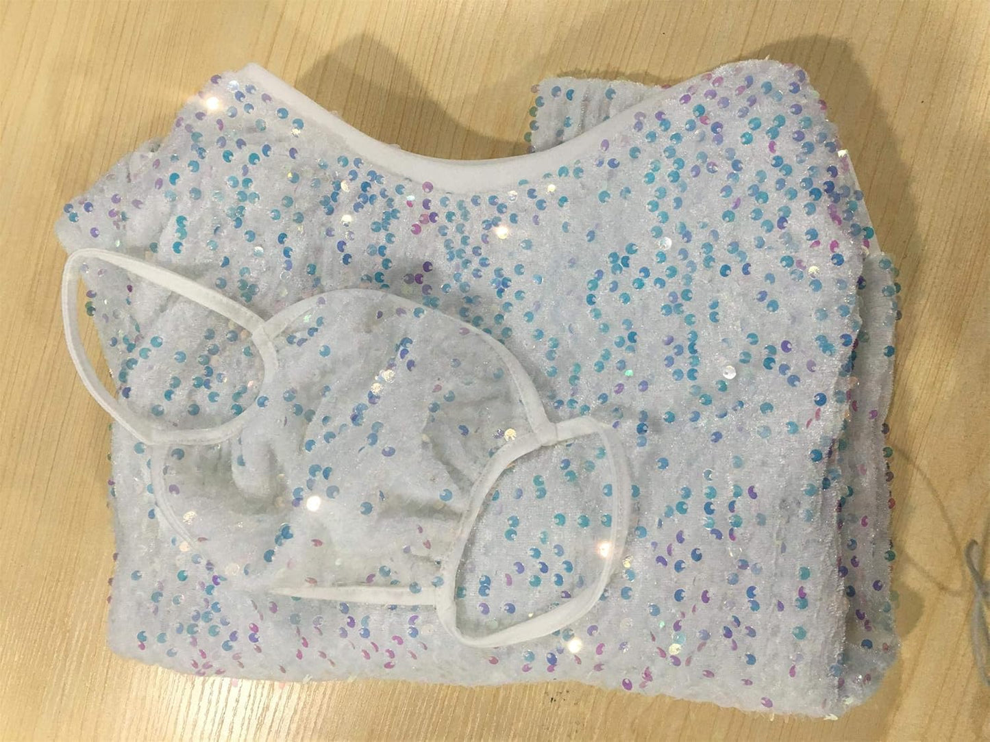 Women plus Size 2 Piece Outfits Glitter Sequins Sweatshirt and Pants Set Metallic Shiny Clubwear with Mask S-5XL