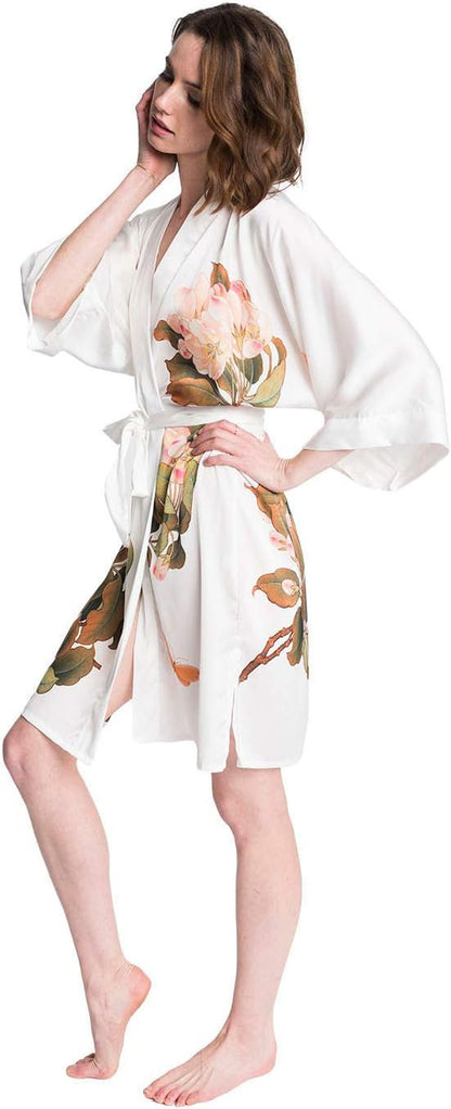 Luxury Kimono Robe for Women | Short Floral Robe | Original Design | Removable Waist Tie Closure | Soft Lightweight Fabric