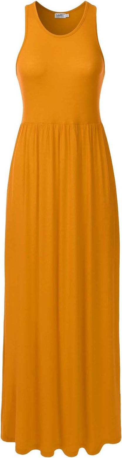 Women'S Sleeveless Racerback Long Maxi Dress with Pockets (XS-XXL)