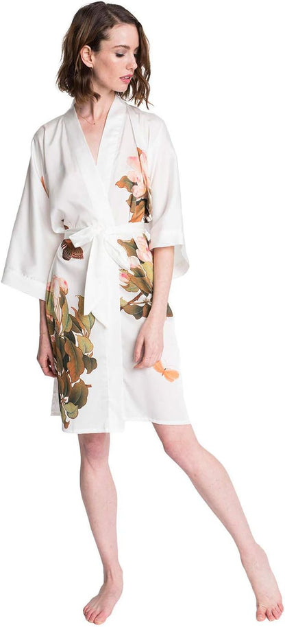 Luxury Kimono Robe for Women | Short Floral Robe | Original Design | Removable Waist Tie Closure | Soft Lightweight Fabric