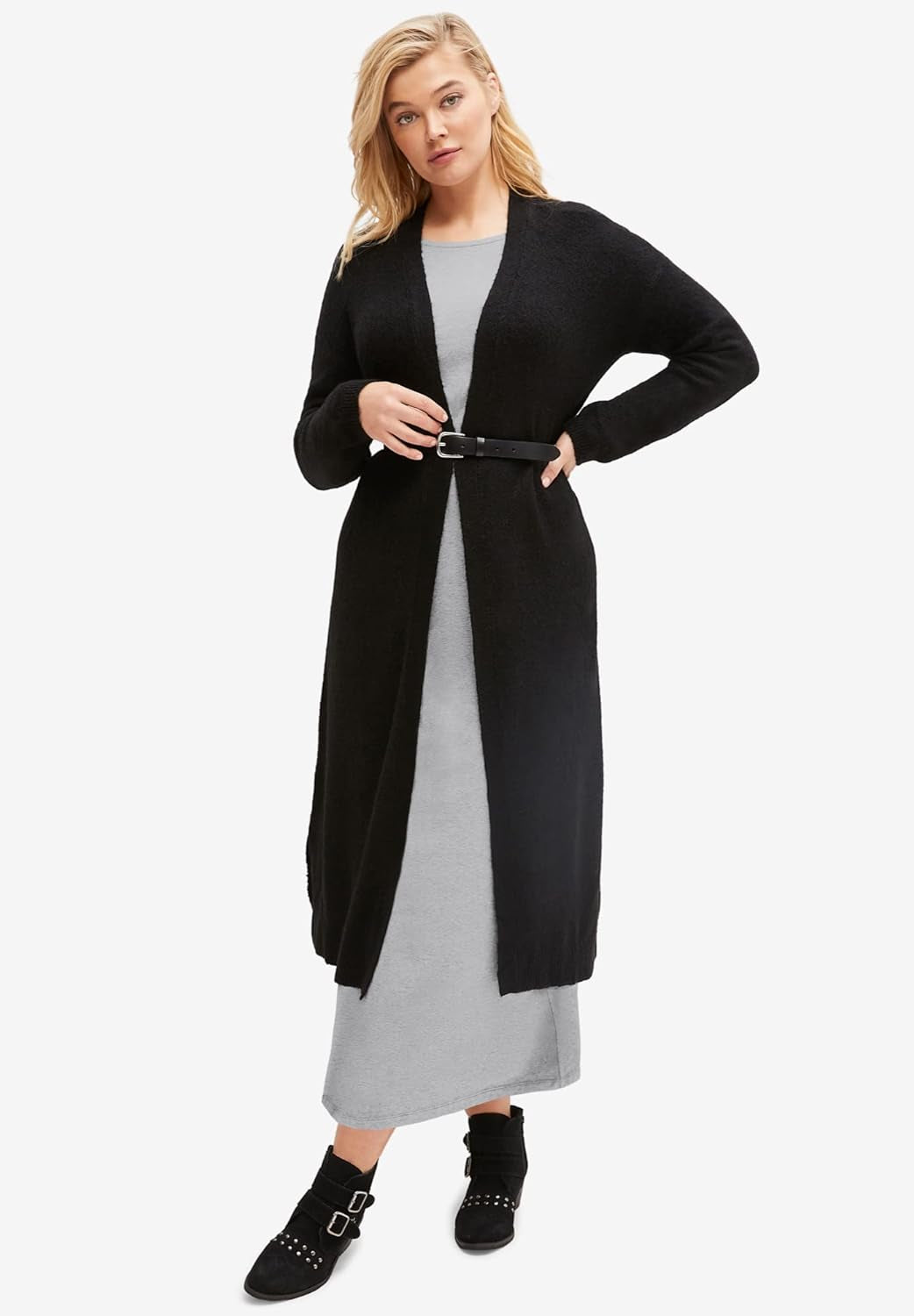 plus Size Three-Quarter Sleeve Knit Maxi Dress